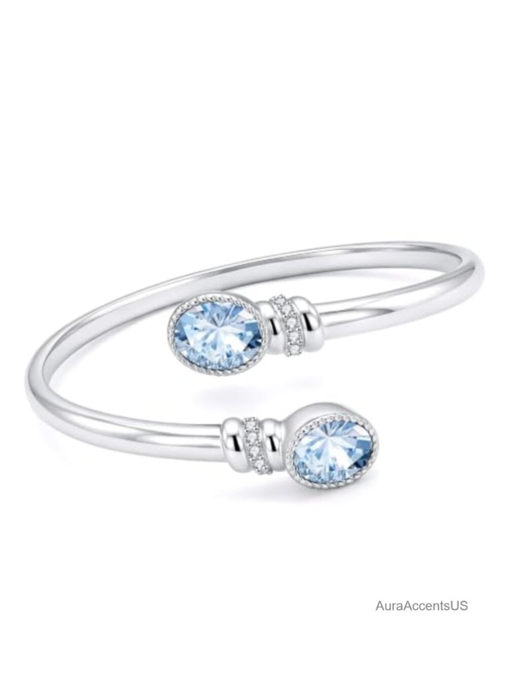 14K White Gold Plated Birthstone Bangle Bracelet for Women Adjustable